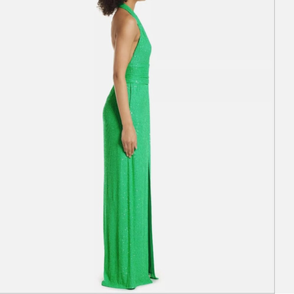 new TADASHI SHOJI Sasha Sequin Halter Maxi GOWN Dress Lime Green STUNNING! - Picture 15 of 16